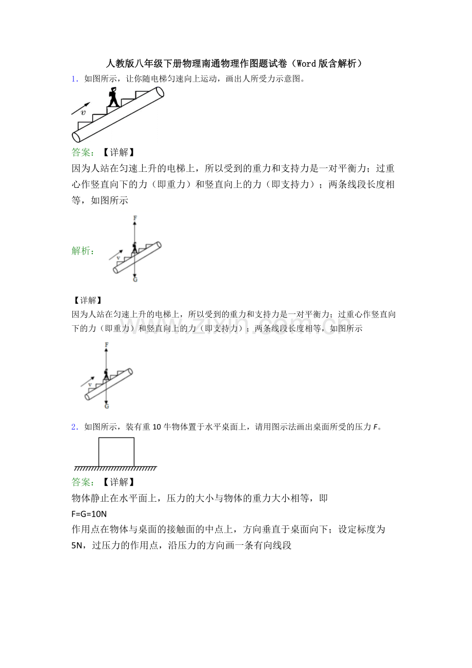 人教版八年级下册物理南通物理作图题试卷(Word版含解析).doc_第1页