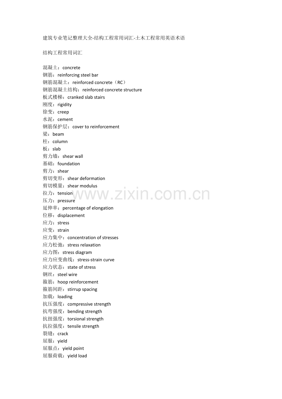 建筑专业土木工程词汇及术语--中英文对照.doc_第1页