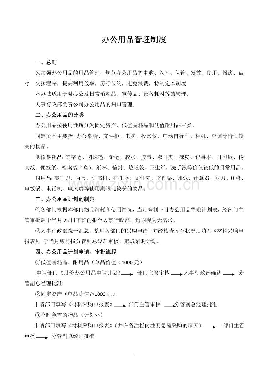 办公用品采购及管理办法.docx_第1页