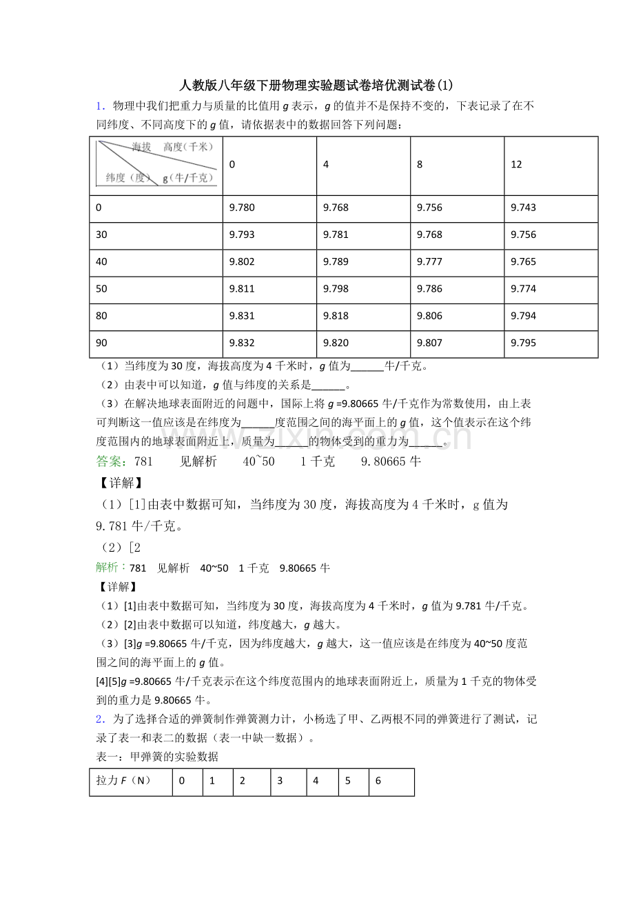 人教版八年级下册物理实验题试卷培优测试卷(1).doc_第1页