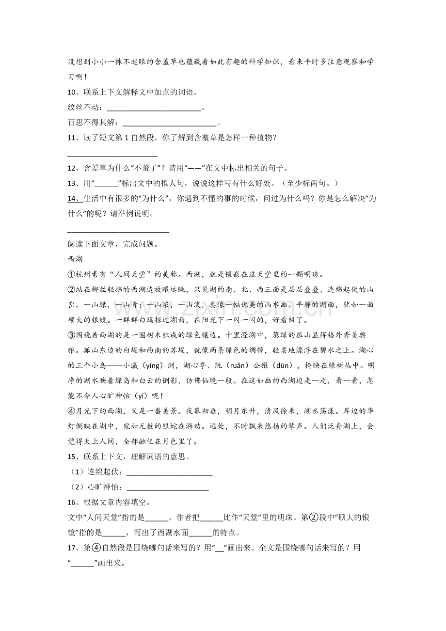 小学三年级上册期末语文模拟综合试卷测试题(附答案解析).doc_第3页