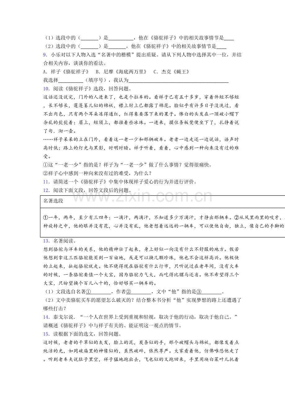 骆驼祥子名著阅读题试卷含答案.doc_第3页