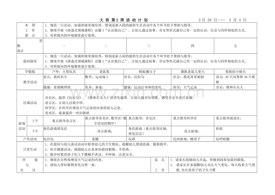 幼儿园大班周计划表超级详细.doc_第2页