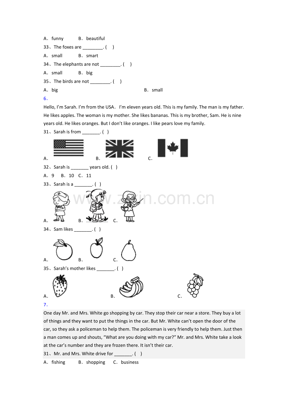 译林版版英语小学三年级上学期阅读理解专项质量提高试卷测试题(含答案).doc_第3页