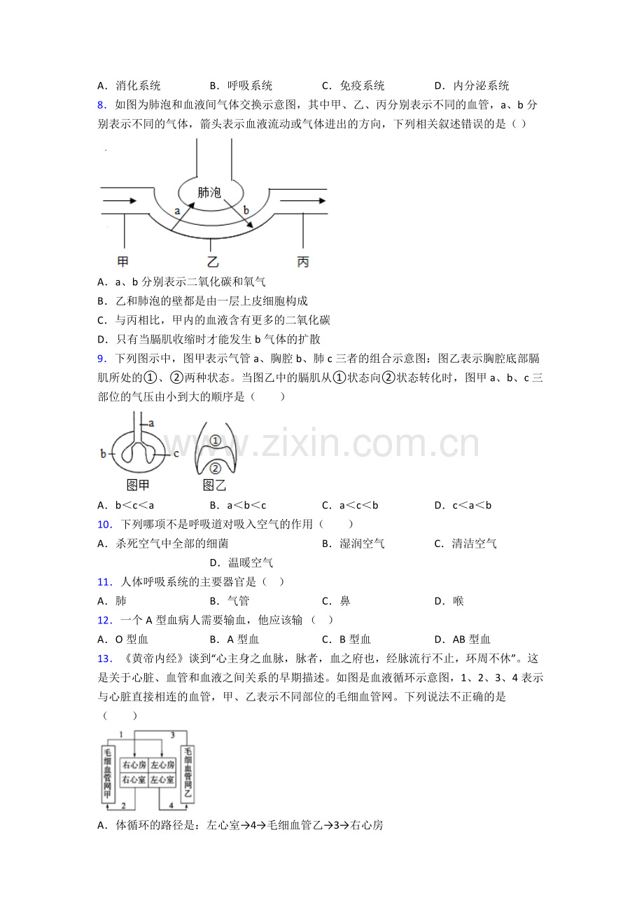 人教版七年级生物下册期中复习(附解析).doc_第2页