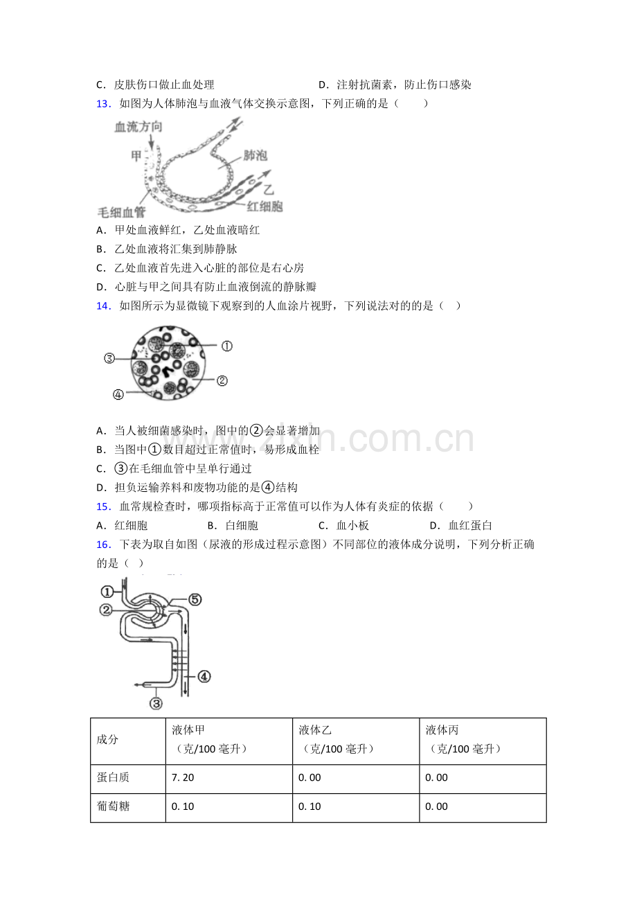 人教中学七年级下册生物期中质量监测(含答案)图文.doc_第3页