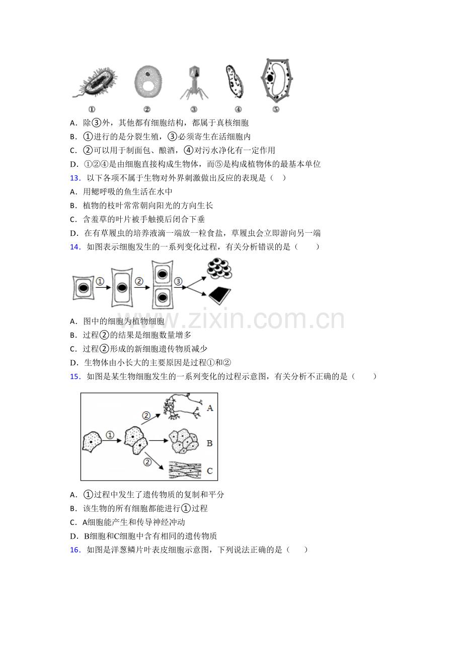 生物初一上学期期末综合检测试卷附解析(-)[001].doc_第3页