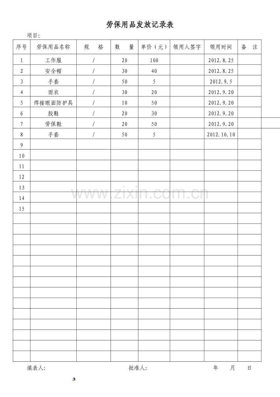 建筑工程劳保用品发放台账.doc_第1页