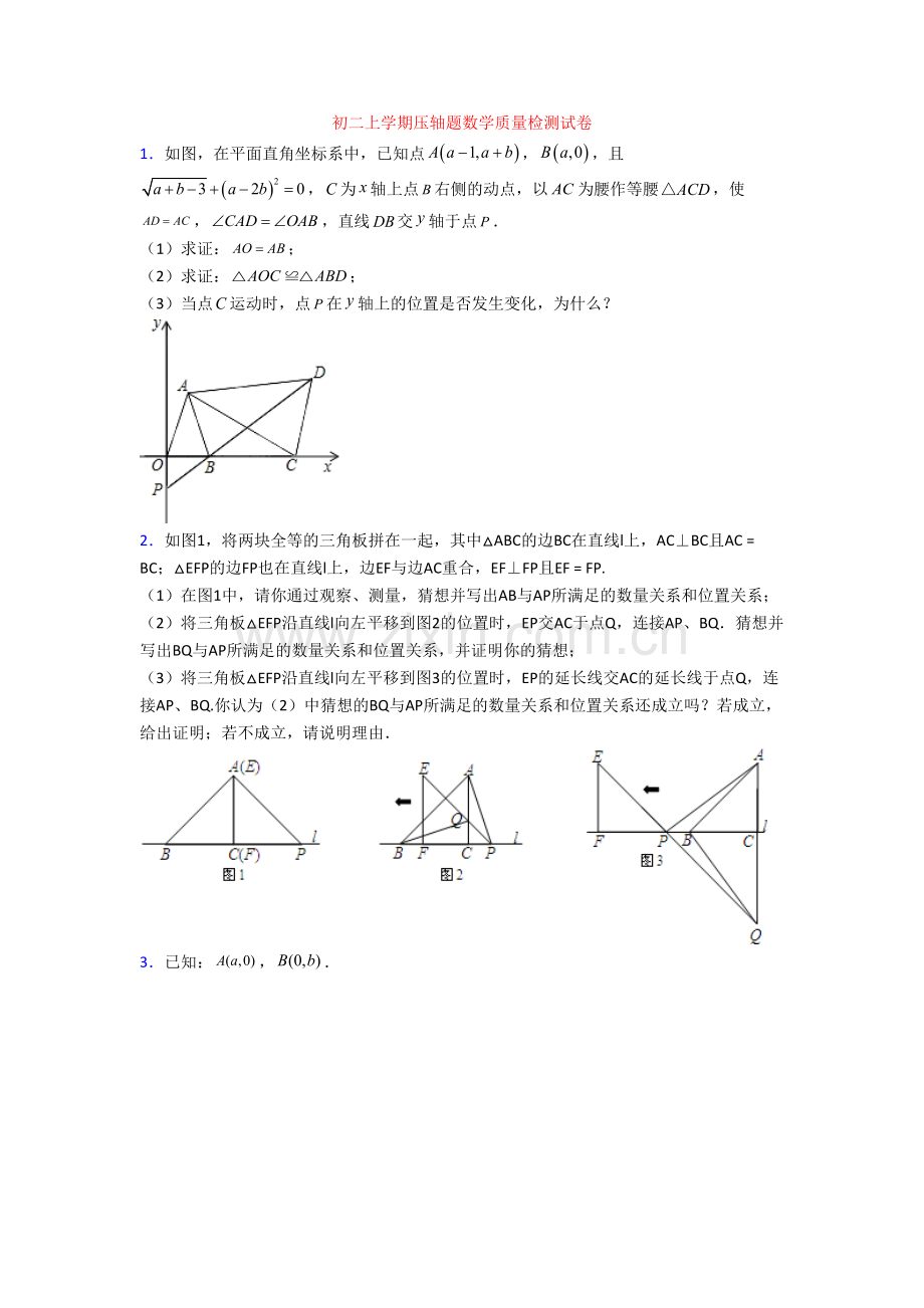 初二上学期压轴题数学质量检测试卷[003].doc_第1页