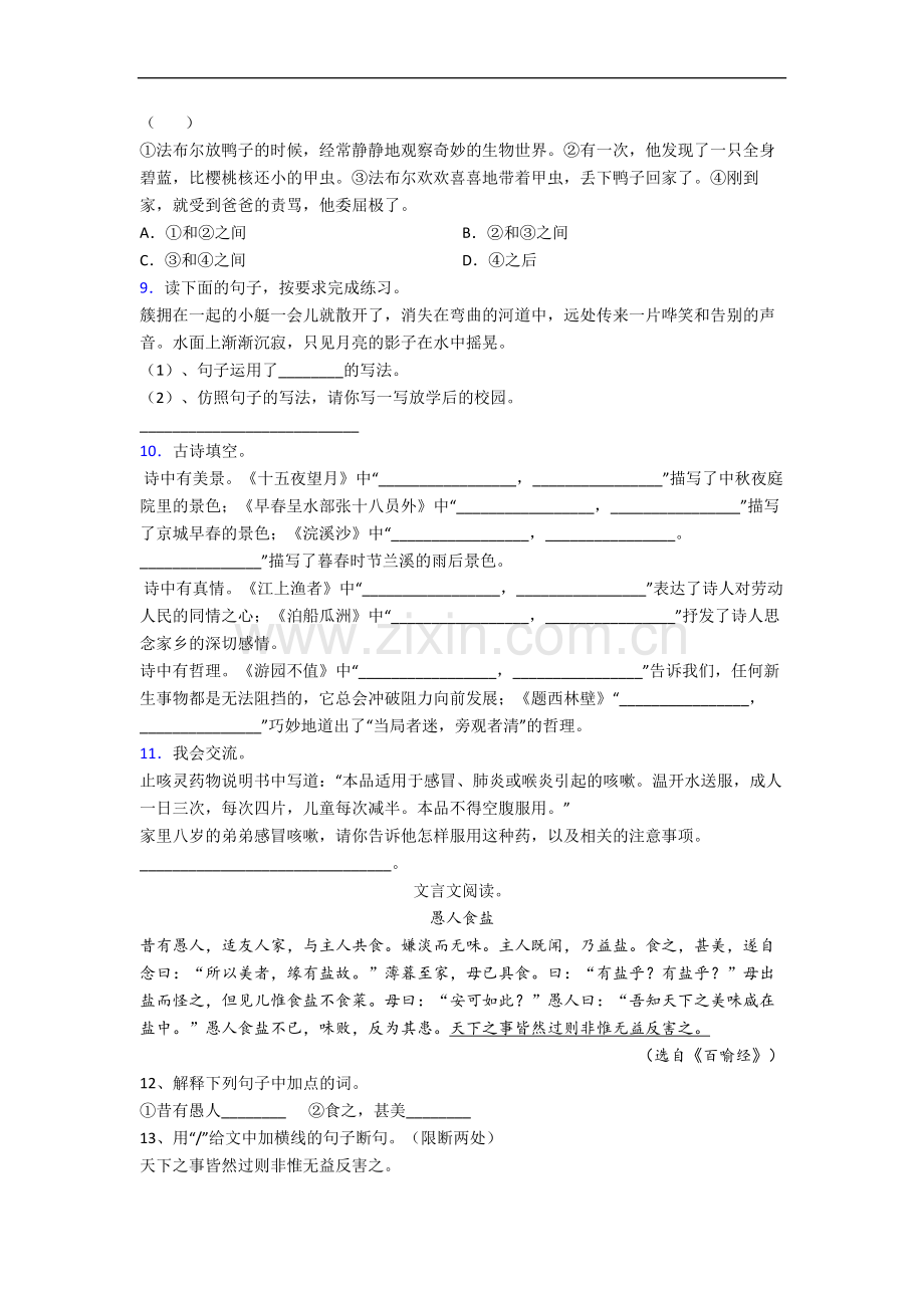 上海市新世纪小学语文六年级下册期末复习试题(含答案).docx_第2页