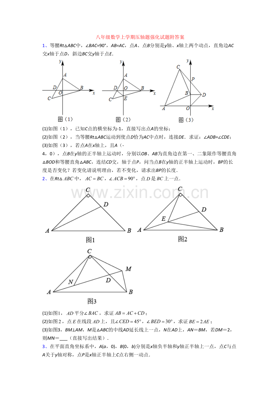 八年级数学上学期压轴题强化试题附答案.doc_第1页