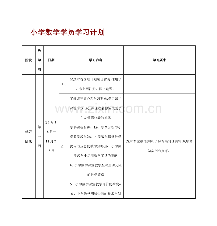 小学数学学员学习计划.doc_第1页