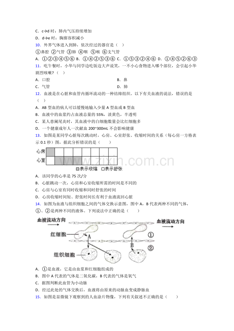 2023年人教版中学初一下册生物期中综合复习卷(含答案)优秀.doc_第3页