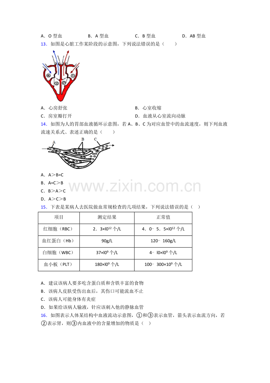 人教版七年级生物下册期中学业水平卷(及解析)大全.doc_第3页