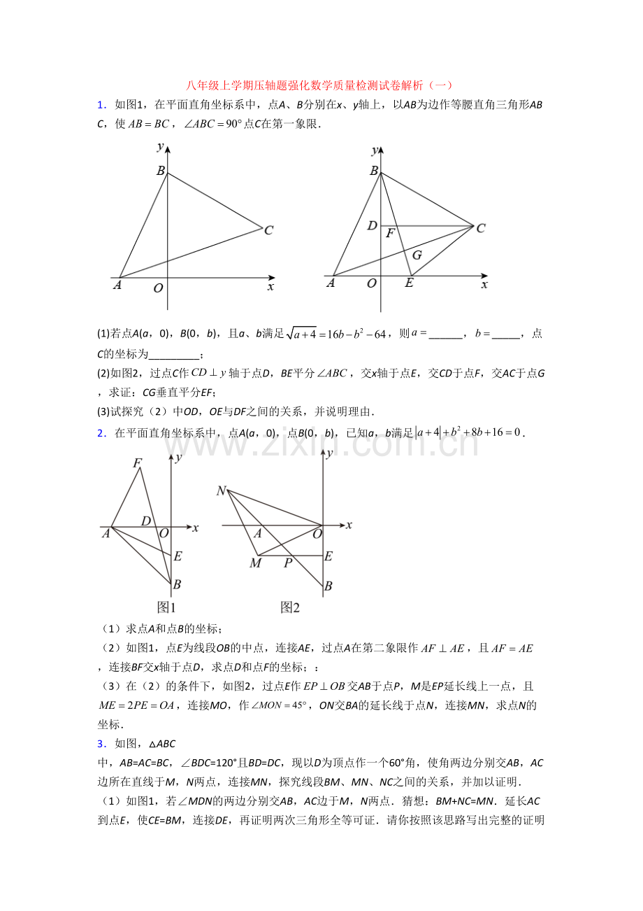 八年级上学期压轴题强化数学质量检测试卷解析(一)[002].doc_第1页