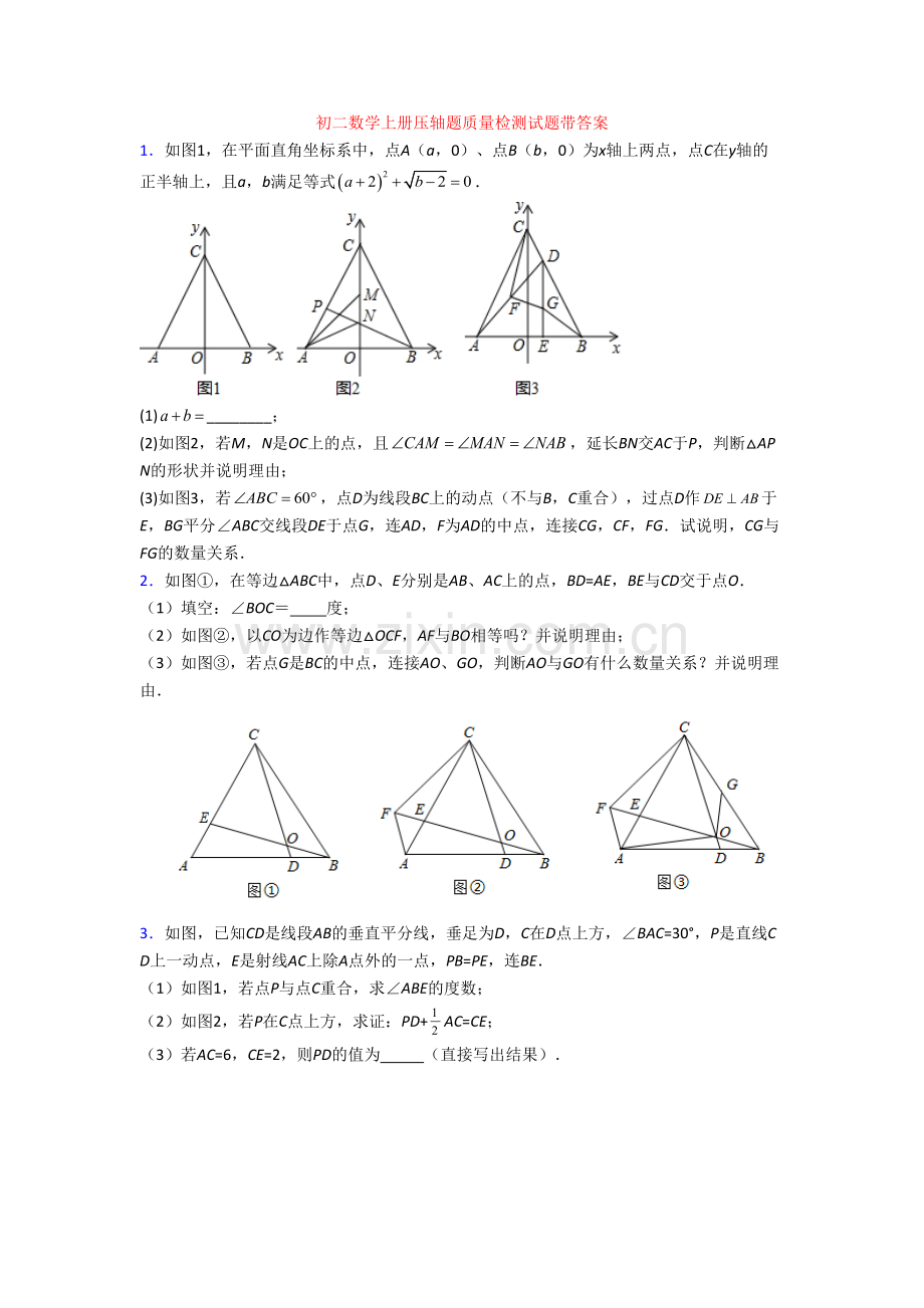 初二数学上册压轴题质量检测试题带答案.doc_第1页