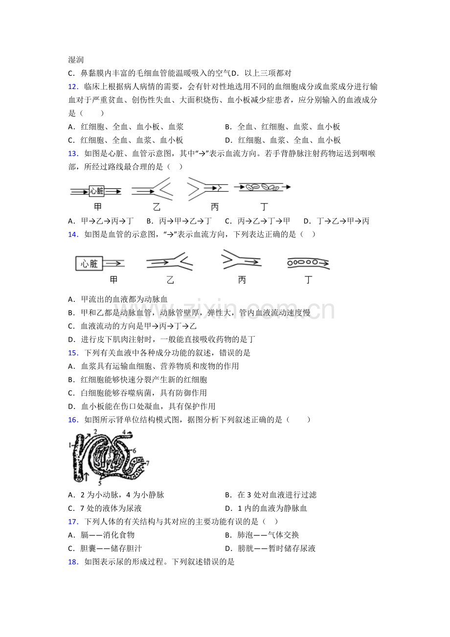 人教中学七年级下册生物期末综合复习题(附解析)完整.doc_第3页