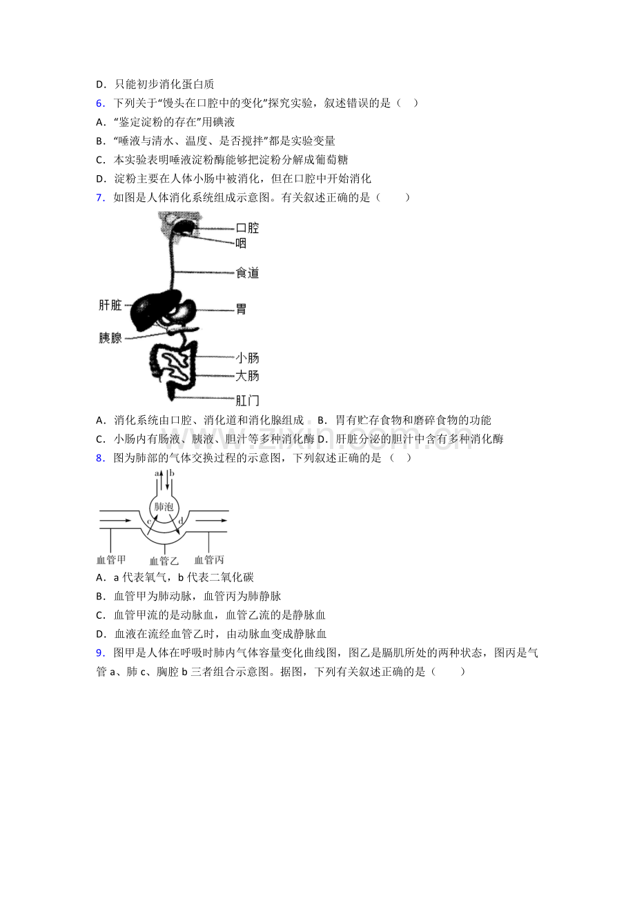 人教版中学初一下册生物期末质量检测题含答案经典.doc_第2页