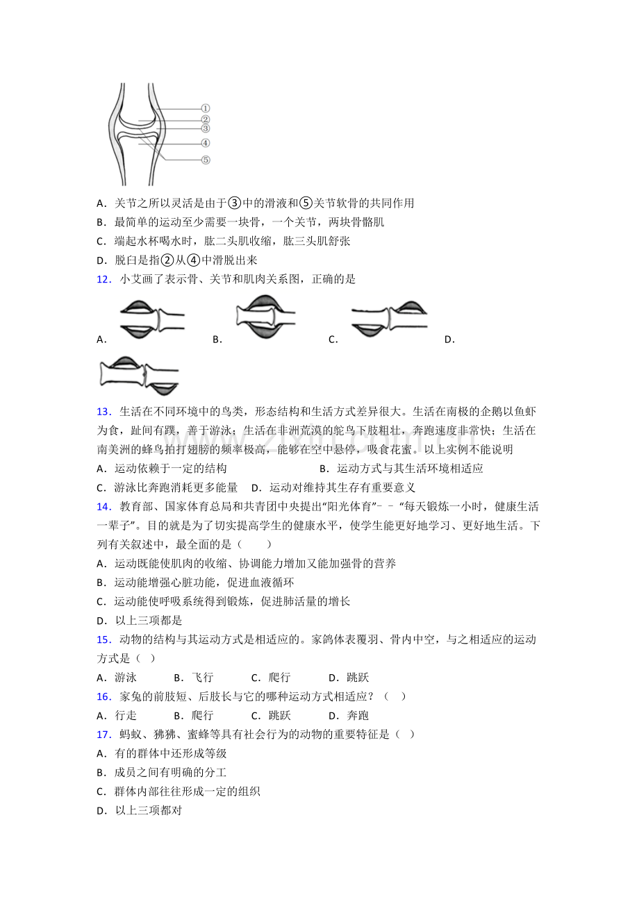 八年级上学期期末模拟生物试卷含解析(一).doc_第3页