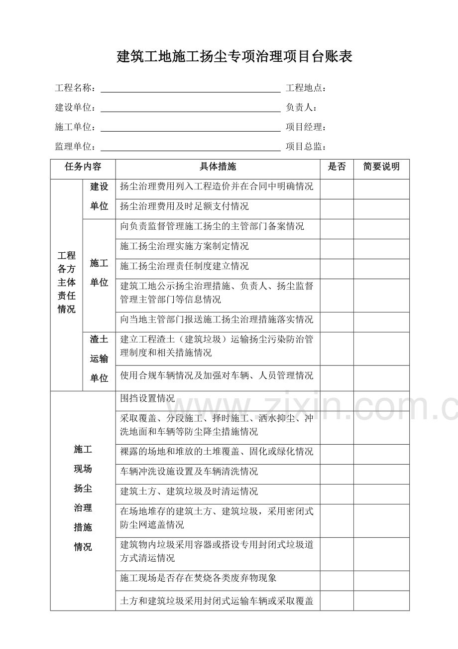 建筑工地施工扬尘专项治理项目台账表.docx_第2页