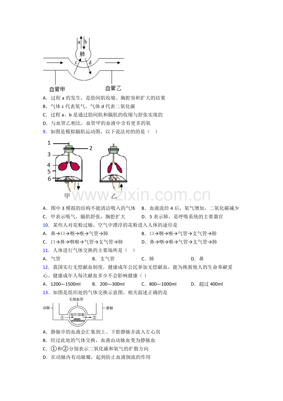 人教版中学七年级生物下册期中考试试卷及答案word.doc_第3页