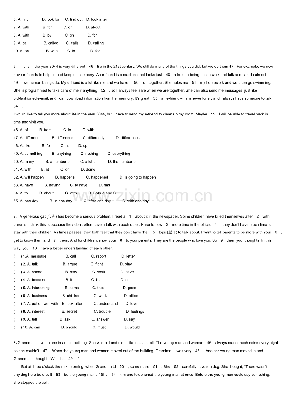 初中英语完形填空练习题(含答案).doc_第3页