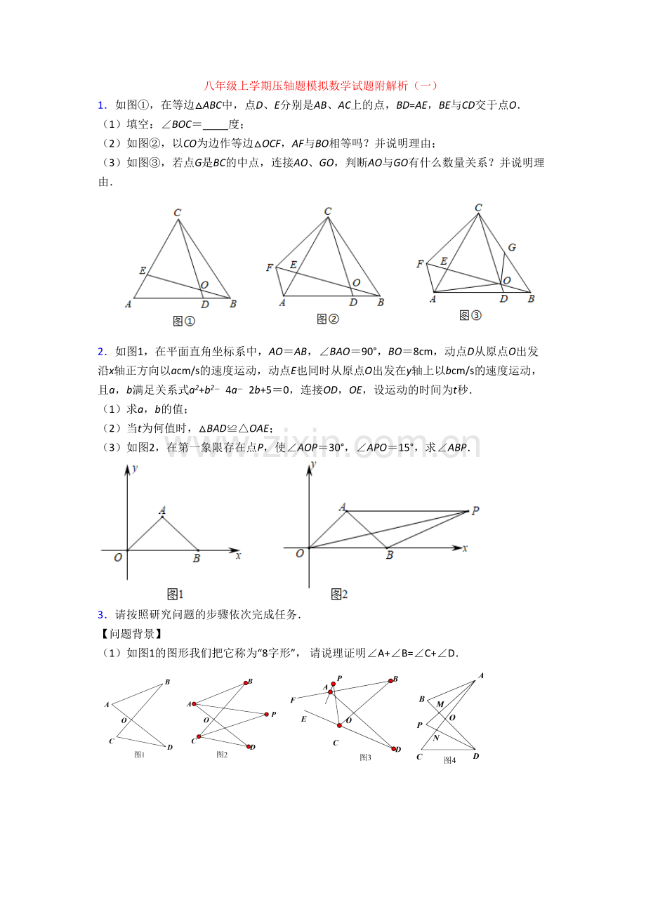 八年级上学期压轴题模拟数学试题附解析(一)[001].doc_第1页