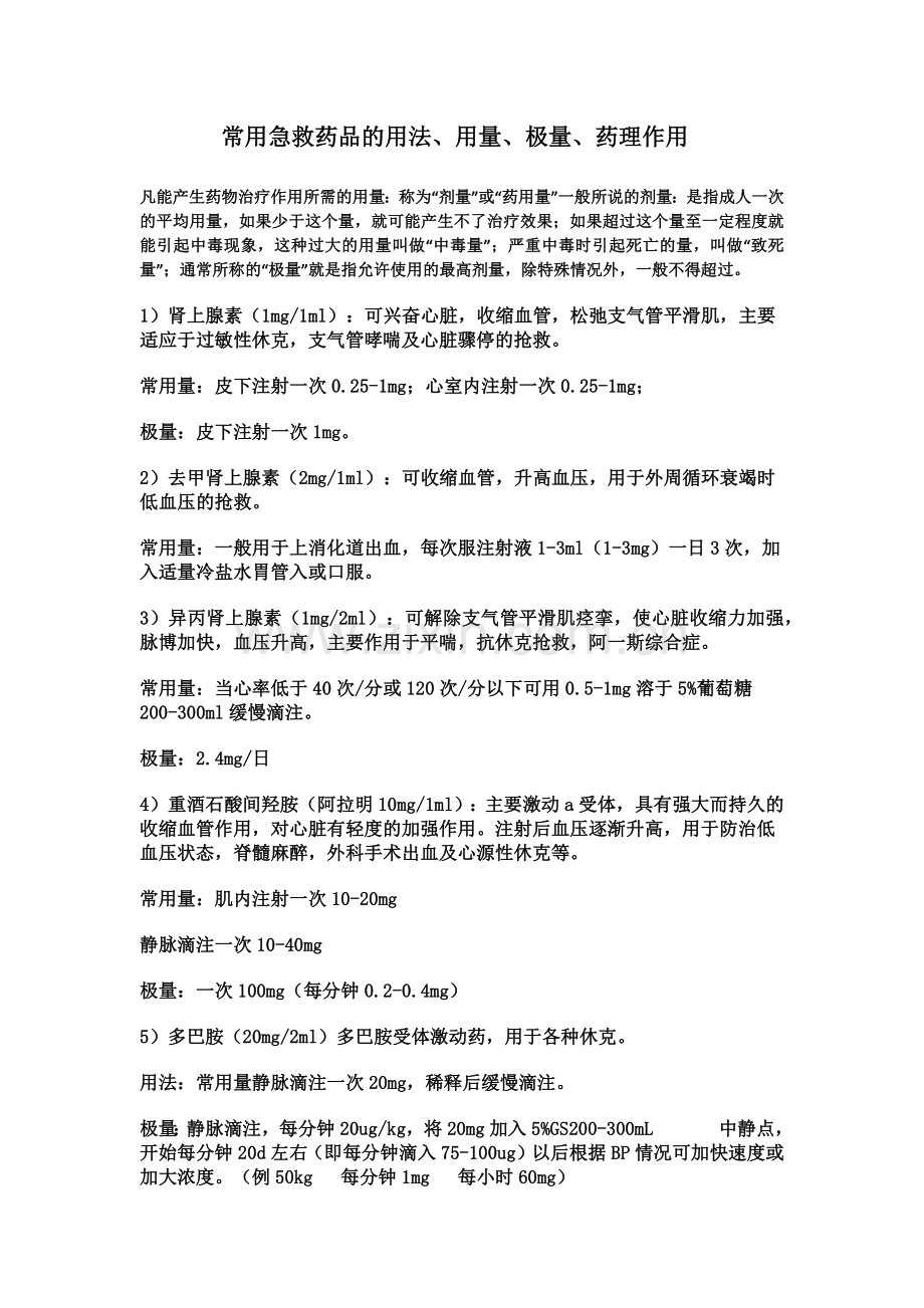 常用急救药品的用法.docx_第1页