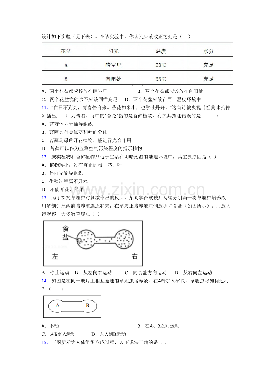 生物七年级上册期末模拟综合检测试卷解析(-).doc_第3页