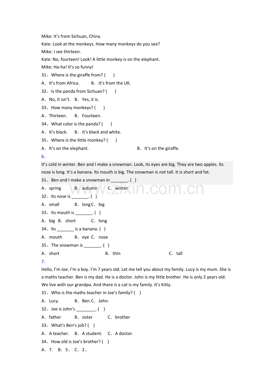 北师大版小学三年级上册阅读理解专项英语模拟试题测试卷(含答案)(1).doc_第3页