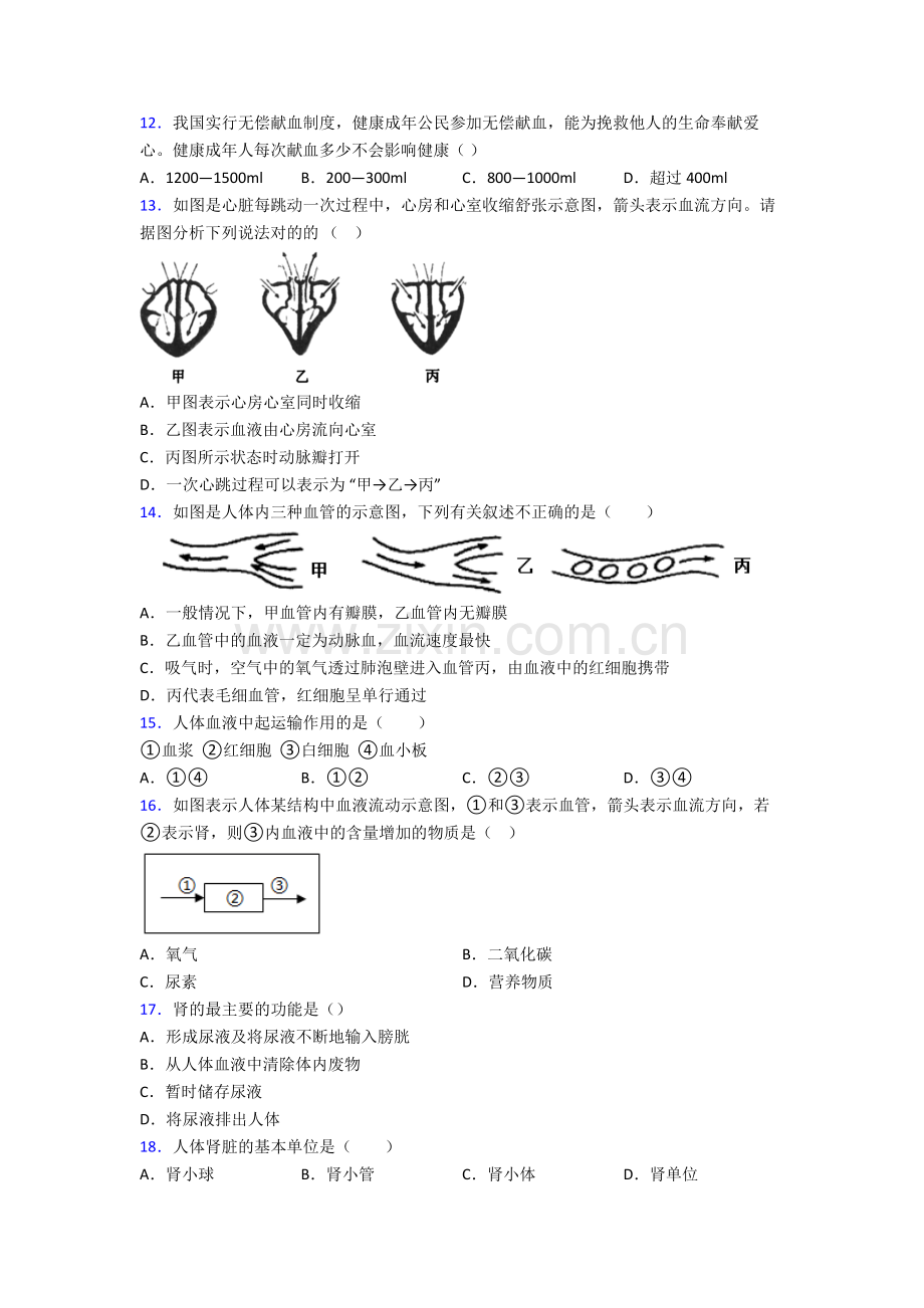 2022年人教版中学初一下册生物期末质量监测含解析.doc_第3页