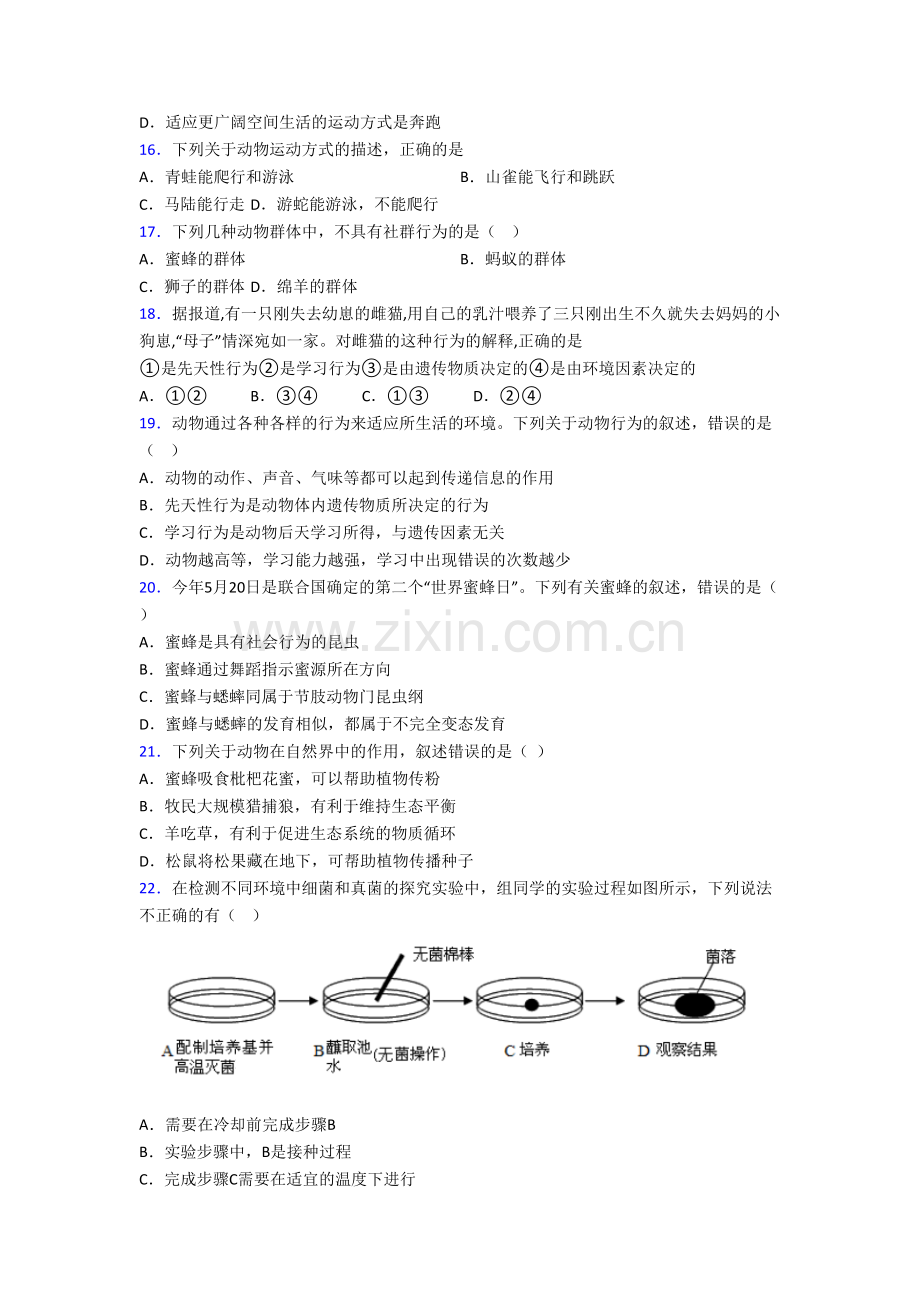 初二上册期末强化生物综合试题含答案[001].doc_第3页