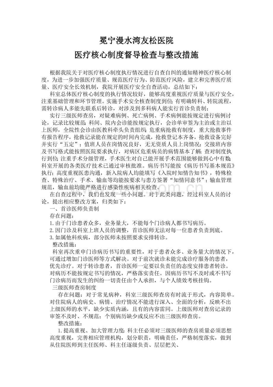 医疗核心制度督导检查与整改措施.docx_第1页