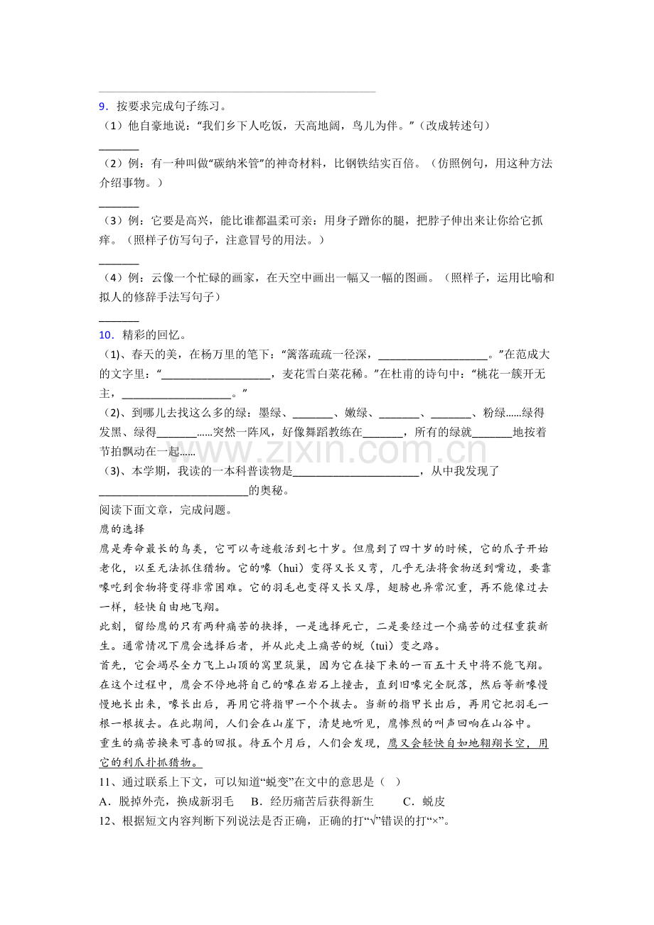 【语文】湖南省长沙县金鹰小学四年级下册期末复习试卷(含答案).doc_第2页