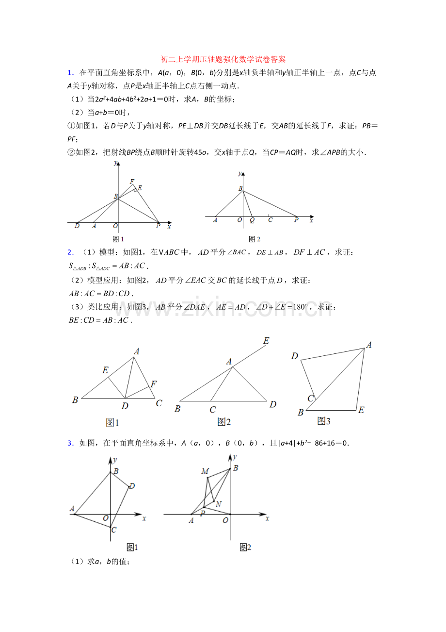 初二上学期压轴题强化数学试卷答案[001].doc_第1页