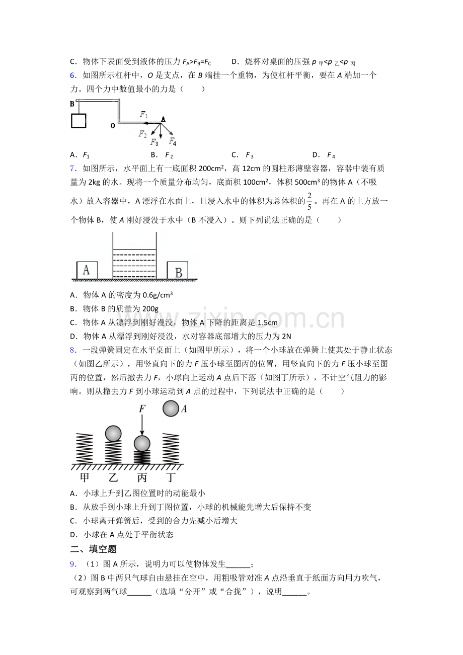 初中人教版八年级下册期末物理必考知识点真题A卷.doc_第2页