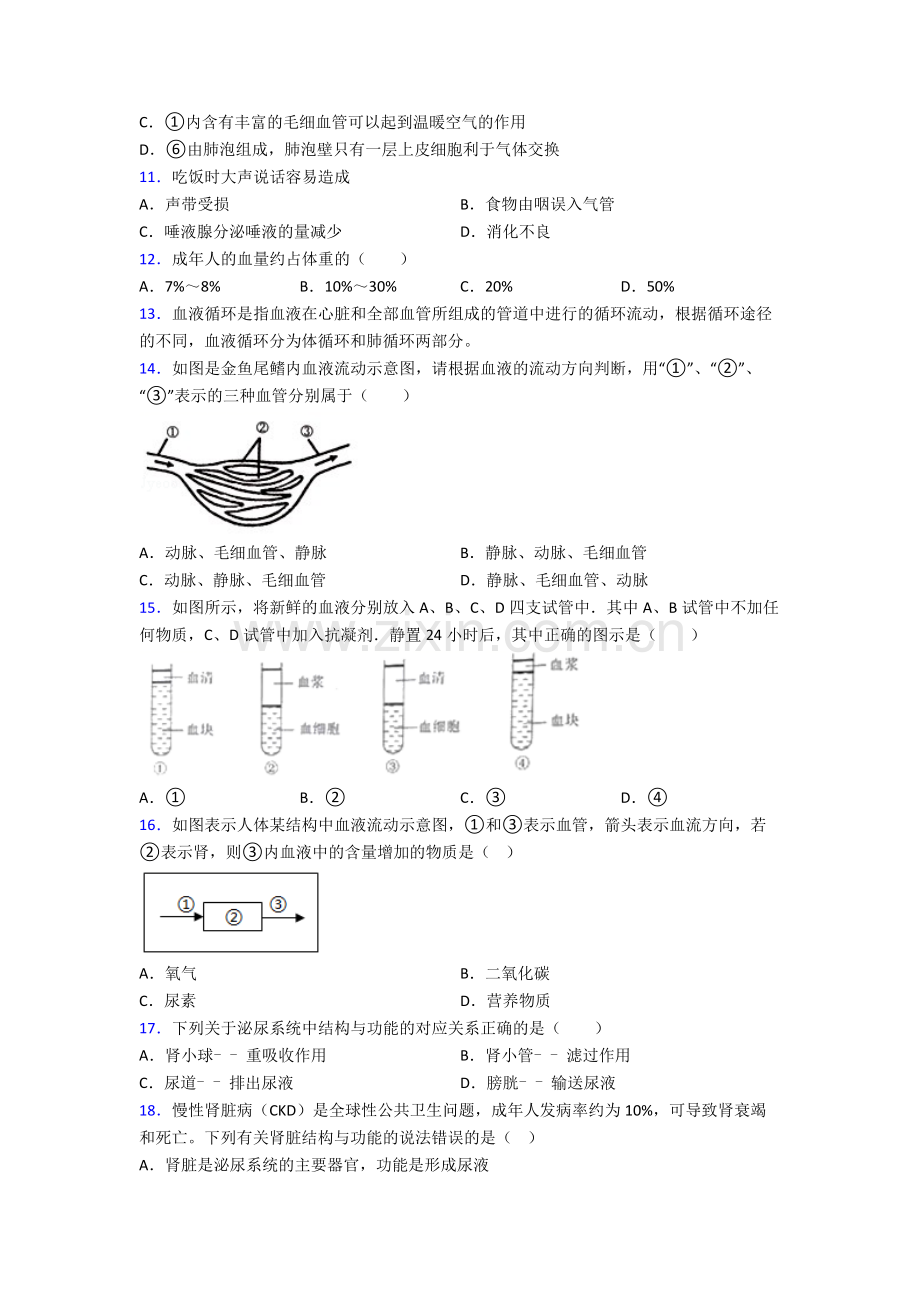 2022年人教版中学初一下册生物期中学业水平试卷(含解析).doc_第3页