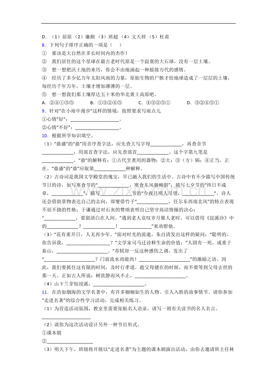 上海市元培学校小学六年级下册期末语文试题(含答案).docx_第2页