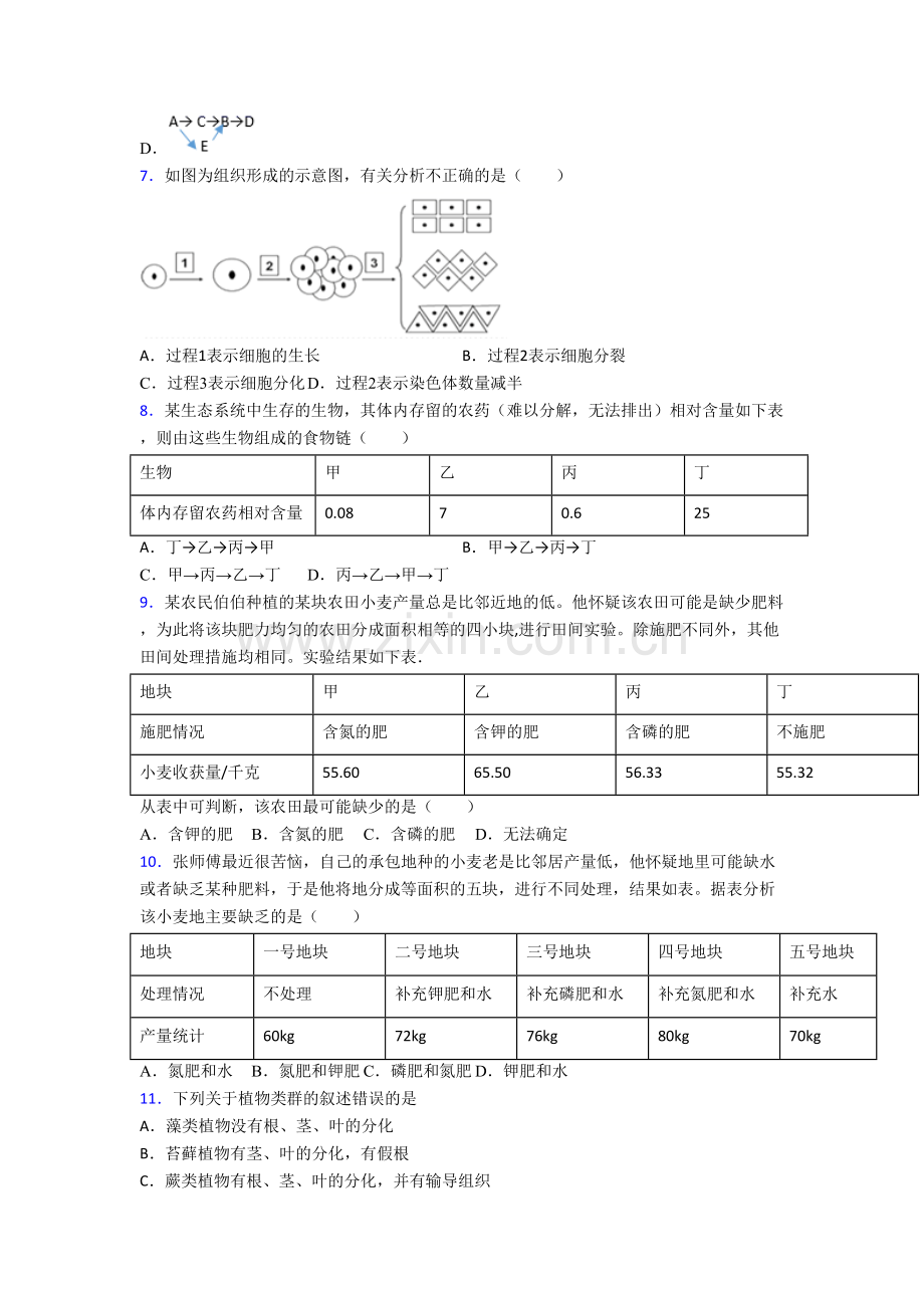 生物初一上册期末模拟检测试卷.doc_第2页