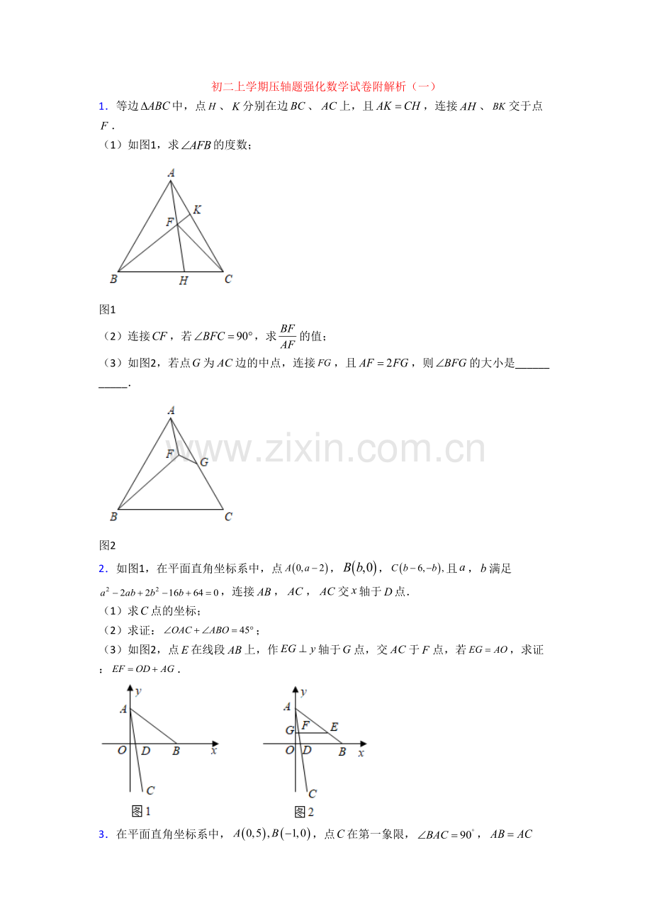 初二上学期压轴题强化数学试卷附解析(一)[002].doc_第1页