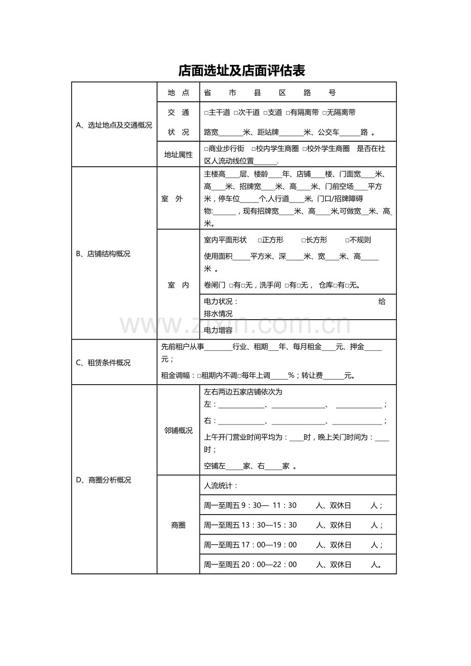 店面评估表大全.docx_第1页