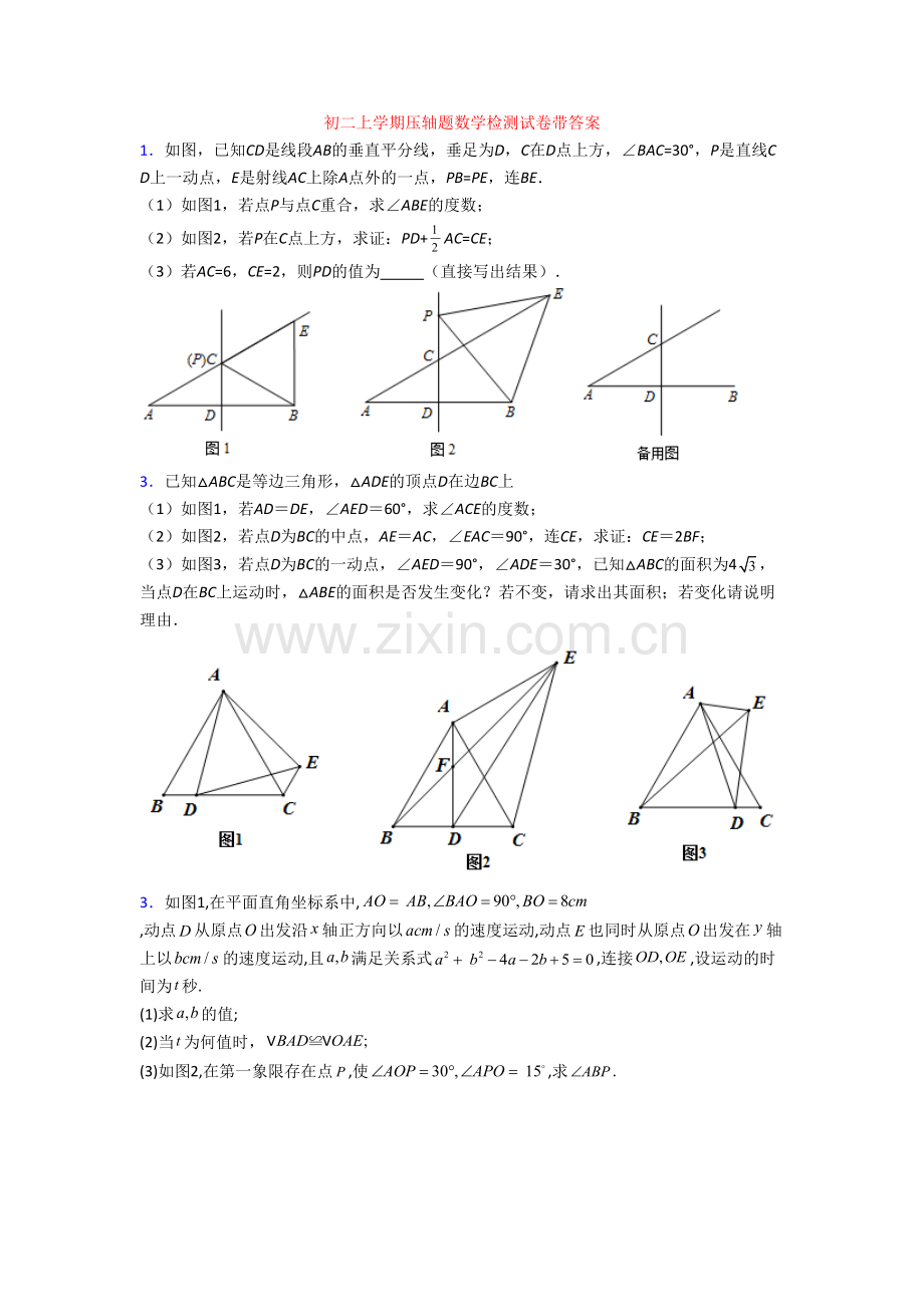 初二上学期压轴题数学检测试卷带答案.doc_第1页