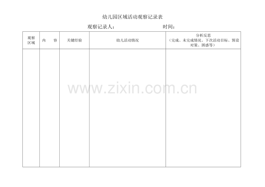 幼儿园区域活动观察记录表3.doc_第1页