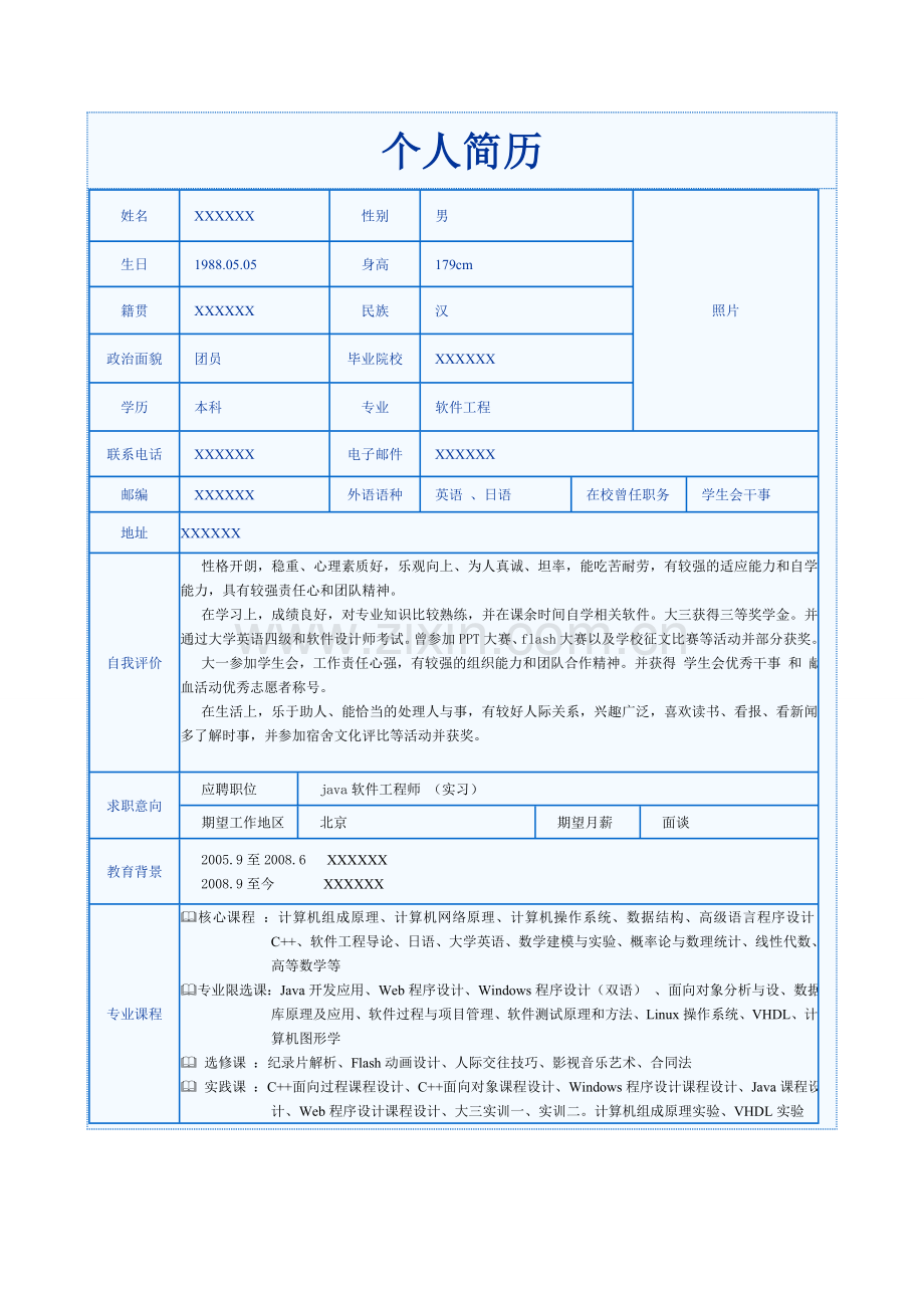 应届生个人简历模板.doc_第1页