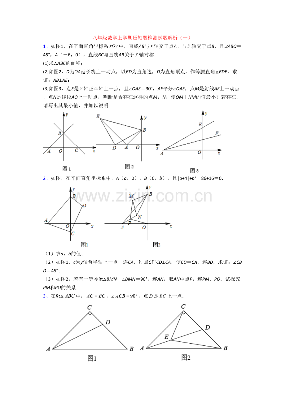 八年级数学上学期压轴题检测试题解析(一).doc_第1页