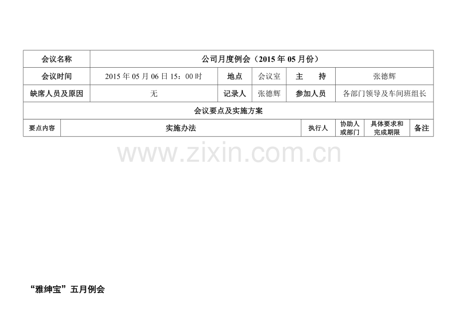 公司2015年5月份总结会议记录.doc_第1页