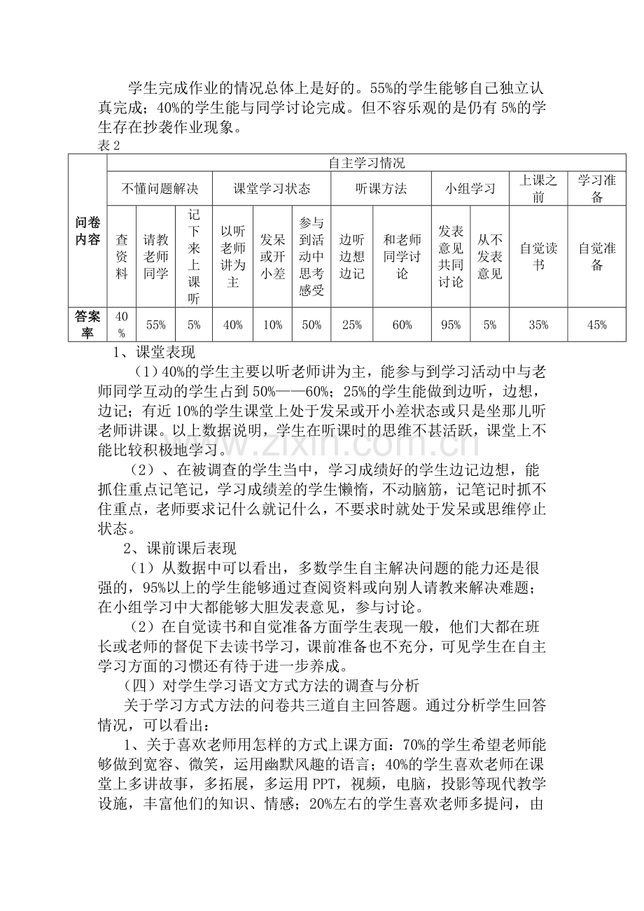 农村小学生语文课堂学习情况调查问卷分析报告.doc_第2页