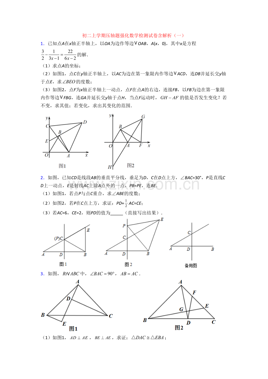 初二上学期压轴题强化数学检测试卷含解析(一).doc_第1页