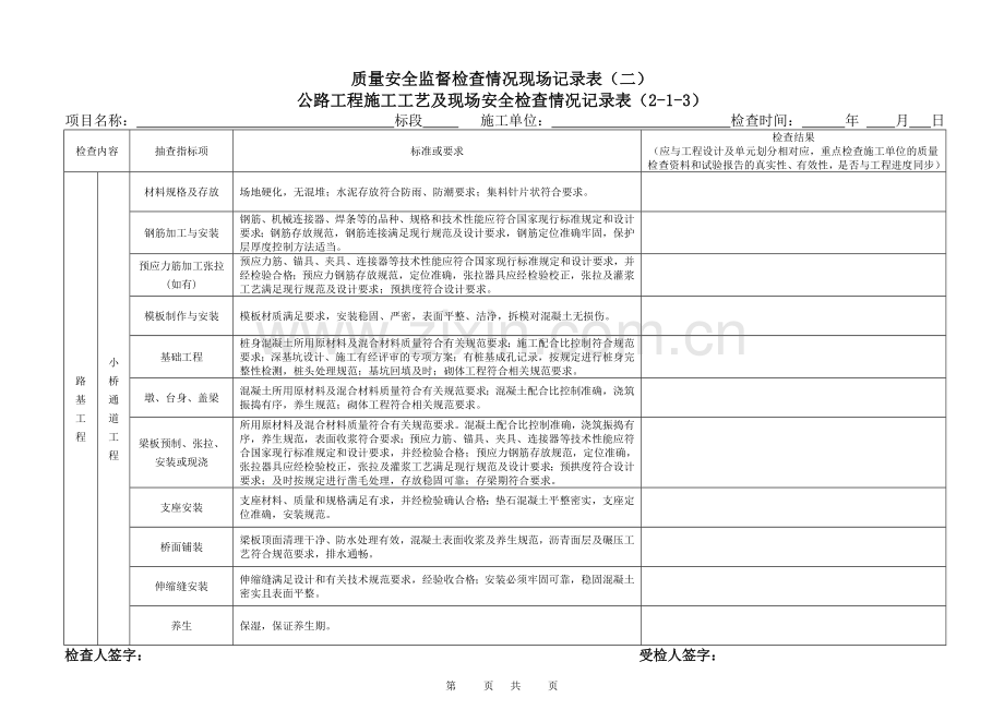 公路工程项目施工工艺及现场安全检查记录表.doc_第3页