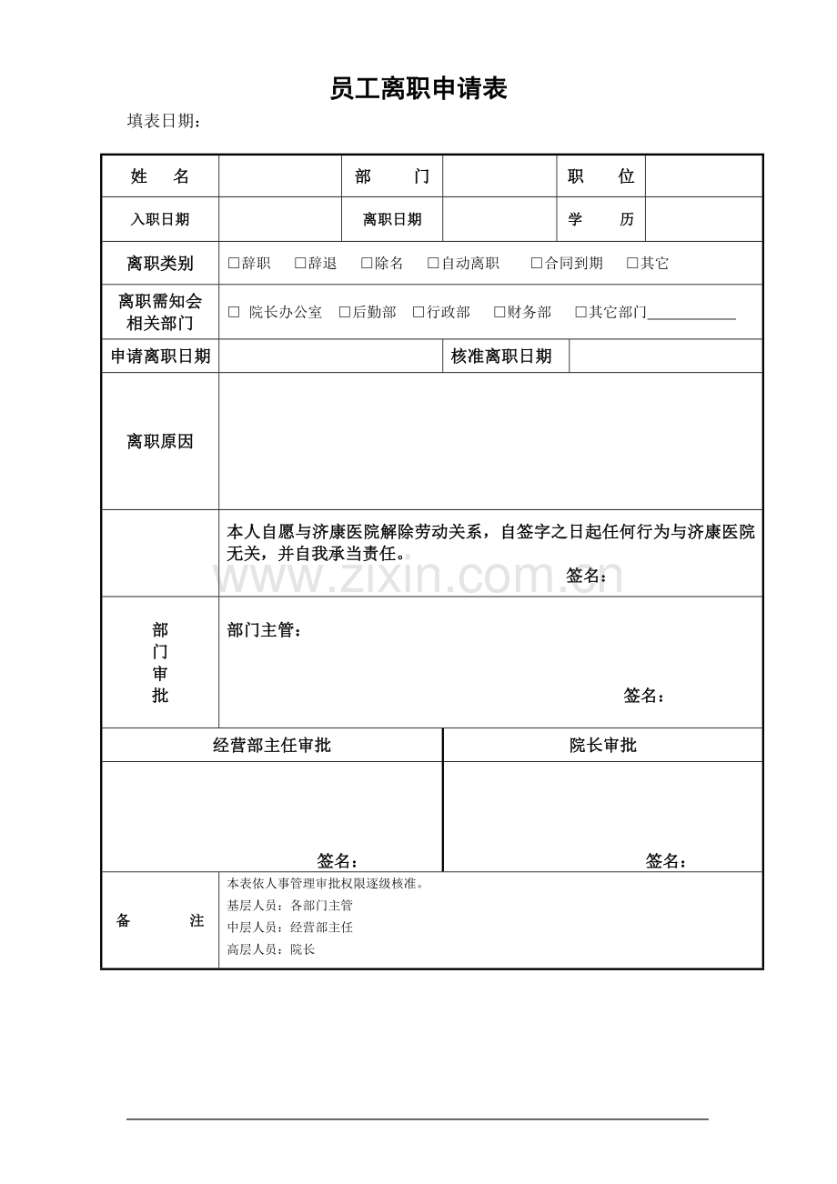 医院员工离职申请表-新.doc_第1页